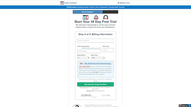 ClickFunnels Sales Funnel Example Order Form Page