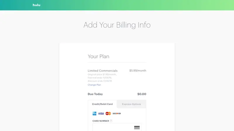 Hulu Sales Funnel Example Order Page